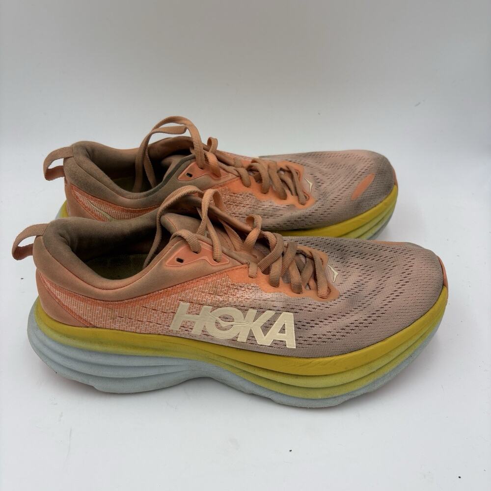 Hoka Bondi 8 Women's Size 9.5 B Peach Orange Running/Walking Sneakers Used